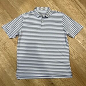 Peter Millar Polo Shirt Men's L Blue Striped Featherweight UPF50+ Golf Preppy